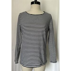 Talbots Black White Stripe Cotton Tee Shirt Top Long Sleeve Pullover Womens M